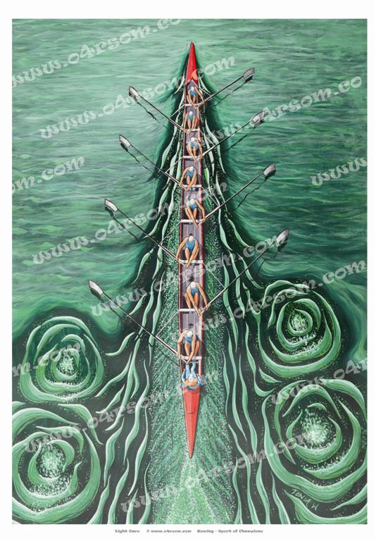 Eight Oars: like an eight in a head race viewed from a bridge. This one has green water but we have one with blue... o4rsom rowing art