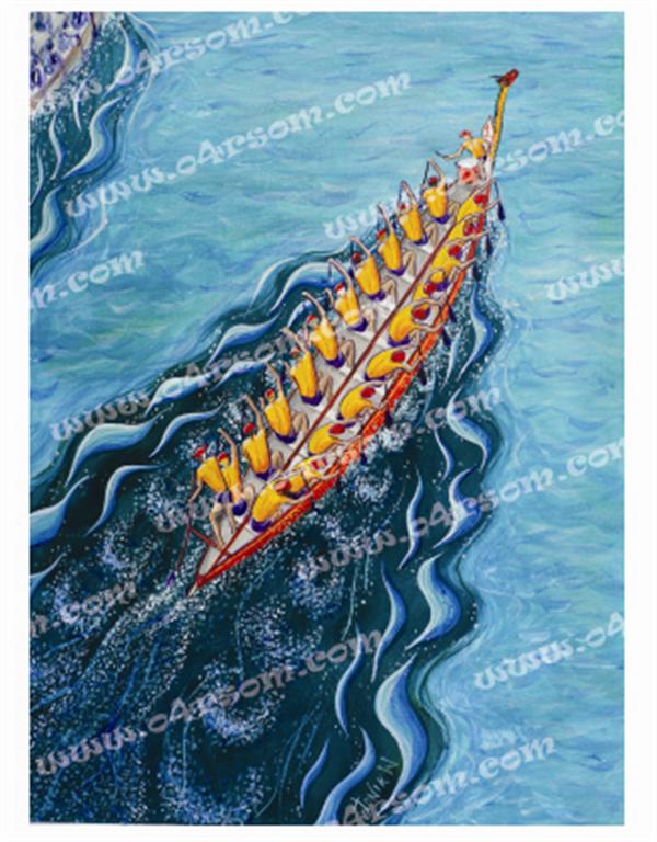 Traditional Dragonboat: like 'Racing' , but slightly altered stern. Still 20 paddlers sweep & drummer. o4rsom dragon boat art.