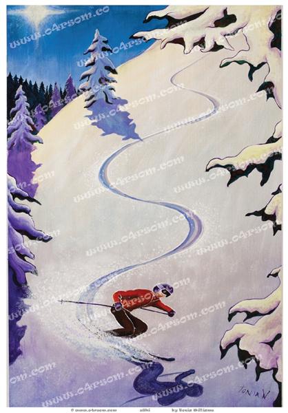 sSki: the first of a Winter Sports series. o4rsom skiing art.
